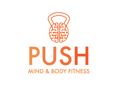 PUSH brain fitness gym icon kettle bell logo mind push weights