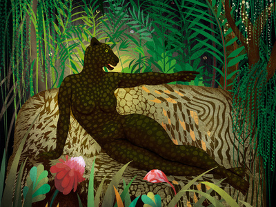 The dream digital art illustration art forest animal plants floral flowers pattern exotic jungle jaguar colorful photoshop illustrator digital painting digital illustration nature illustration illustration