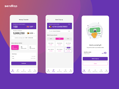 Senditoo mobile apps redesign android design bank transfers bill payments ios mobile app mobile app design mobile payments mobile topup mobile ui mobile uiux mobile wallet money transfer ui ux utility bills