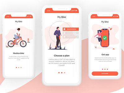 Medina Bike Onboarding Screen adobexd isometric illustration landingpage mobile app mobile app design onbording redesign concept shipping company ui ux