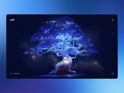 Sofi - Tree Hero 3d audio blue branding cinema 4d dark theme design figma flower header illustration light magic sofi story storytelling tree ui voice website