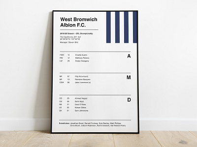 West Bromwich Albion - Team Sheet Print clean epl football nyc premier league premierleague print soccer type typography wba
