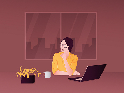 Woman in her desktop business colors design desktop flat illustration office woman workspace yellow