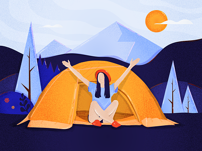 Girl trip colors design flat illustration tent travel trip vector