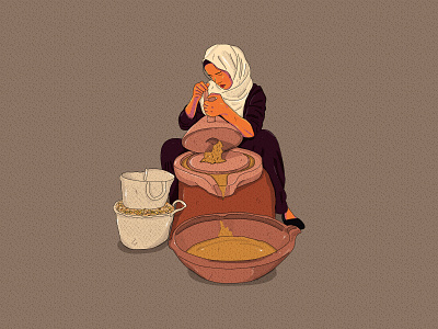 Young woman preparing Amlou africa arabic art food illustrator morocco traditional