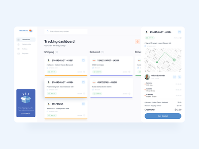 Tracknetic — Dashboard for Tracking Orders & Deliveries courier dashboardapp dashboardclean delivery layout minimal onlinedelivery onlineshopping ordertracking shipping track tracking tracking app ui ux uxdesign web design