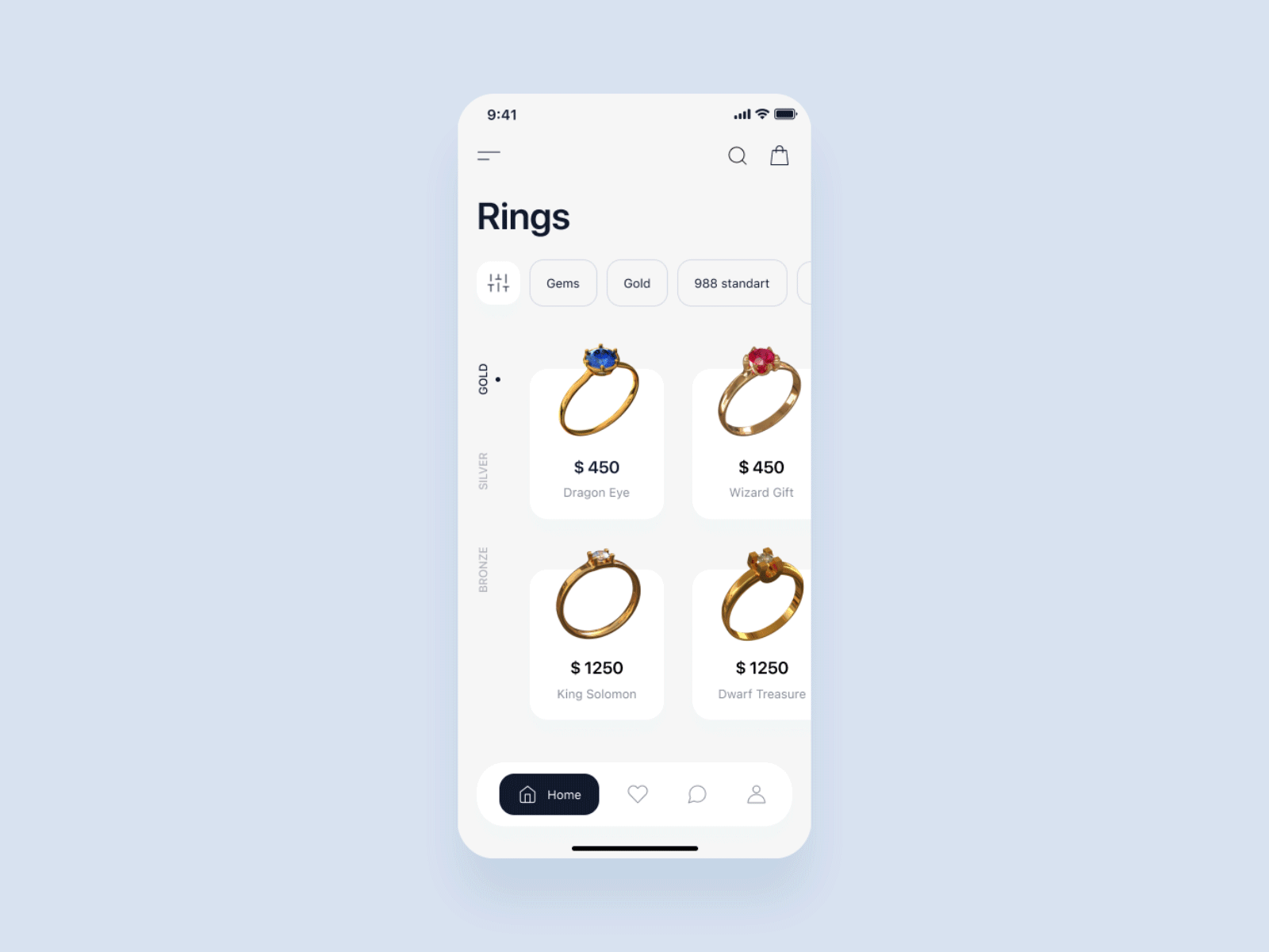 Jewelry Shop App after effects animated gif animation e commerce gif interaction jewelry light theme minimal mobile app motion motion design rings shop shopping ui user experience user interface web design