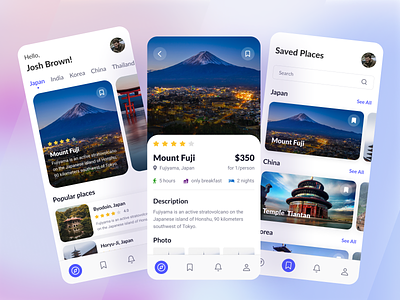 Travel Service Mobile App asian description design featured figma filter like mobile app places savedplaces tourcards tours travel trip ui ux