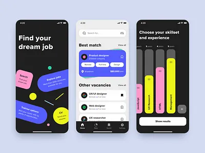 Searching for a Job App branding cv design employees employment find job graphic design headhunter ios app job layout mobile app recruitment remote search searching for a job typography ui ux