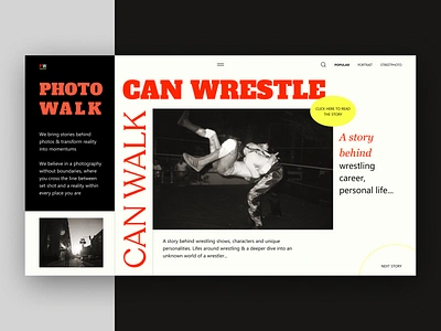 PHOTOWALK article blackandwhite blog bold brutalism brutalist creative filmphoto journal layout lomography magazine main page men photography sport typogaphy ui ux wrestling