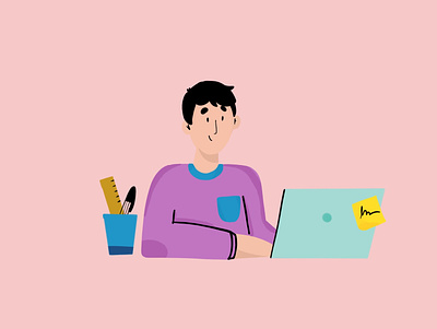 Digital illustration of a guy, working character digital illustration drawing freelance illustration ipad work workspace