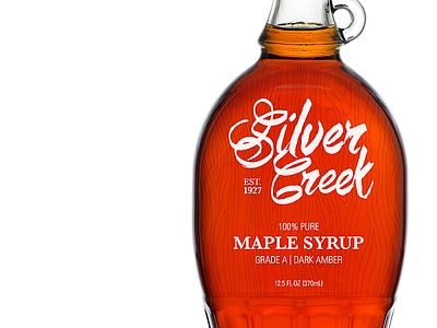 Silver Creek Maple Syrup amber bottle clean creek hand identity maple packaging silver syrup white wood