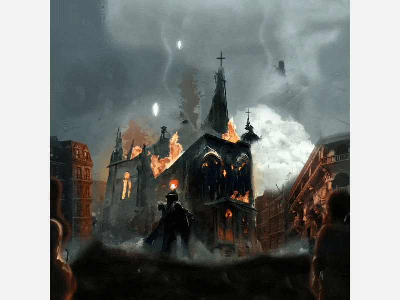 Church On Fire after effects animation church dark fire gif manipulation motion design motion graphics motiongraphics panning photoshop