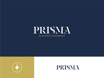 Prisma gold logotype navy blue serif star