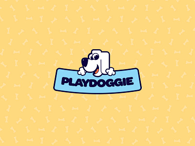 Play Doggie Logo Design baby blue bone dog games illustration kids logo logoholik yellow