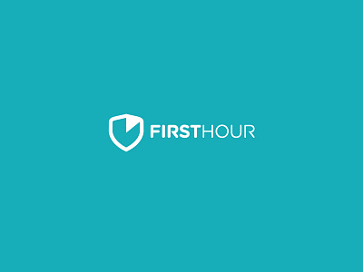 First Hour 02 branding clock icon logo one hour security shield turquoise
