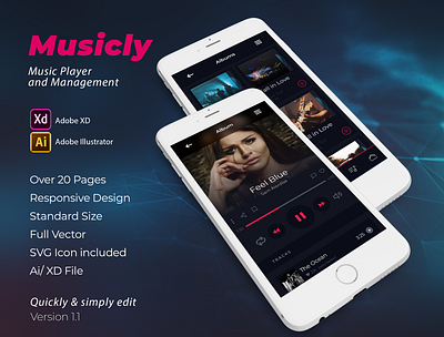 Musicly - Music Player Application android app app design app kit app menu app ui artist button buttons design element flat graphics interface ios iphone login mobile modern