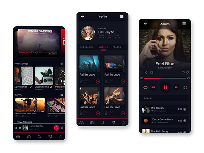 Musicly - Music Player Application android app artist button buttons design element flat graphics interface ios iphone kit login menu mobile modern ui