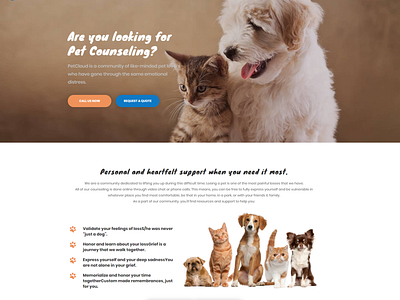 Pet loss, Pet Conseling Landing page animation branding clean design illustration ux web website