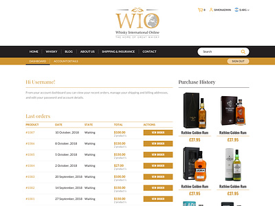 Whisky International Online - User Dashboard animation app brand branding design developer flat graphic lettering mobile mockup motion product site ui ux vector web website