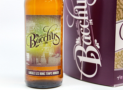 Close Up of Bacchus Beer Label beer packaging branding halftones mardigras