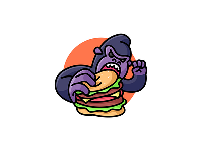 Kong Burger burger logo fastfood food gorila logo illustration junk food logo mascot