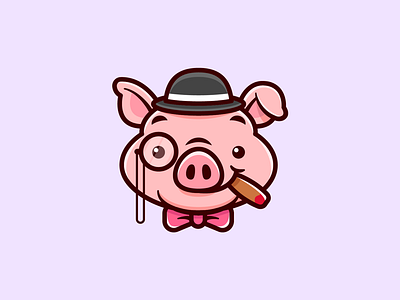 Gentle Pig 🐷 animal brand branding cartoon creative design funny gentleman graphic idendity illustration logo pig piggy smoking vector wild life