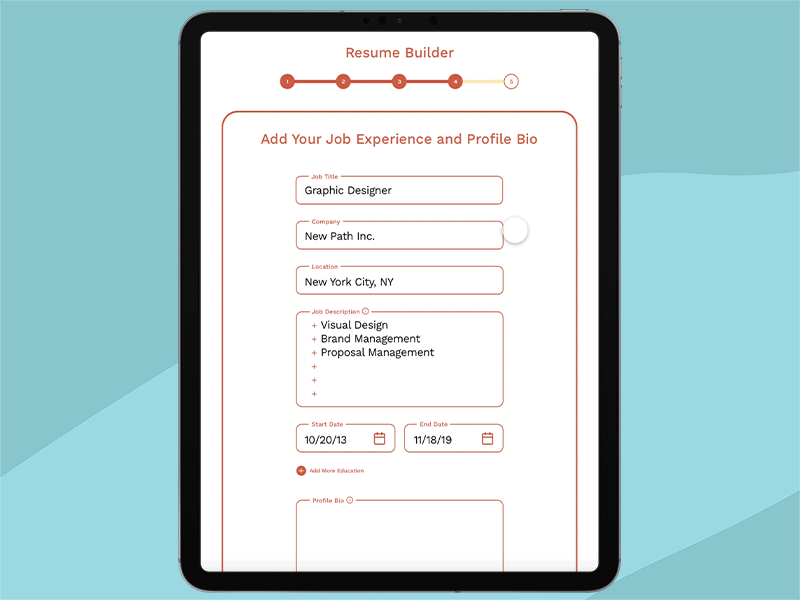 Resume Builder Form dailyui form design forms gif gif animation ipad uxdesign uxui