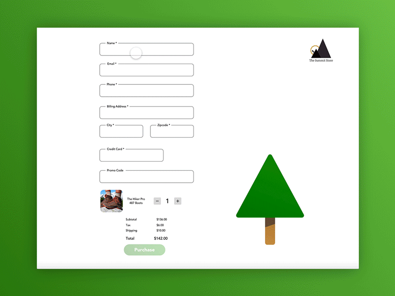 Checkout Process for Outdoor store animation checkout checkout form checkout page checkout process dailyui gif outdoors progress indicator trees