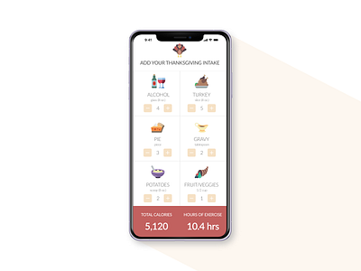 Thanksgiving intake calculator calculator calculator app calories dailyui food app thanksgiving ui uidesign