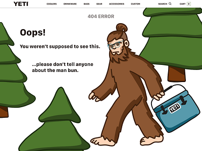 Yeti 404 Error Page 404 404 error 404 error page 404page dailyui illustration man bun sasquatch ui website website design yeti