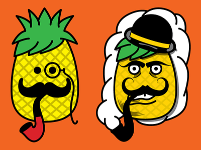 Pineapple Progression bowler character fruit illustration illustrator monocle moustache pineapple pipe vector