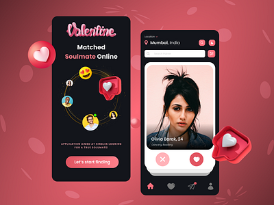 Valentine Dating App Concept 3d 3d animation app design clean date dating dating app dating logo design dribbble dribbble best shot illustraion mobile app design new trend soulmate tinder ui uiuxdesign ux valentine