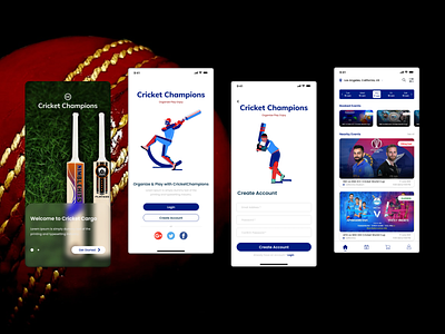 Cricket Events Organization App 3d adobe xd design bet app branding cricket cricket app design games illustration logo new trend sports trending typography ui ux vector