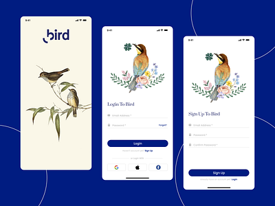Bird App Login/Signup Design 3d bird app design figma illustration login sign up splash ui ux