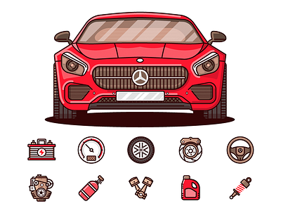 Car Spare Parts auto automobile car design graphic icon illustration parts