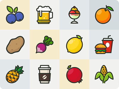 Fruits/Veg/Junk foods food fruits icon iconography illustration veg
