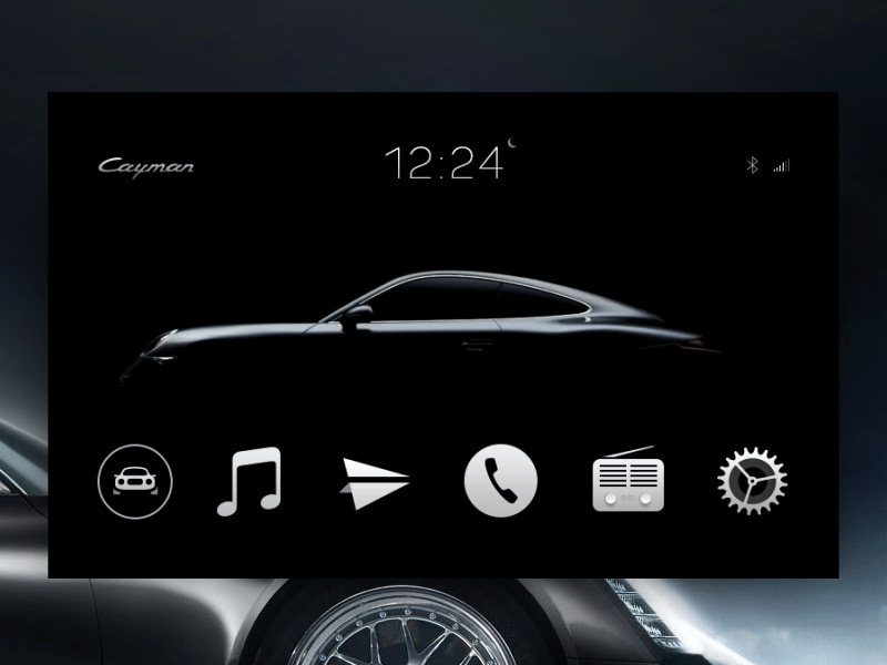 Cayman Headunit Launching Animation animation car dashboard gif headunit icons infotainment porsche ui ux