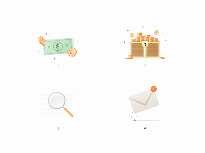 Extension Illustrations chest email gold icons illustrations magnifier money