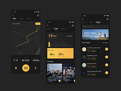 Black yellow sports fitness app app ui design ui app，ui，interface，photoshop，music design icon ui