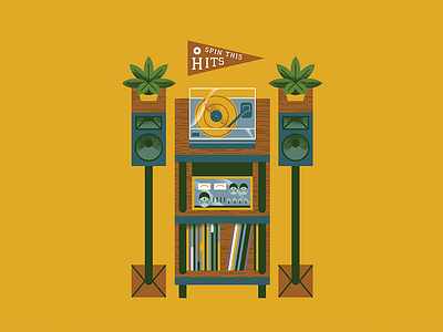 March Turntable Setup art decoration design flat flat illustration illustration music plants retro texture turntable vector