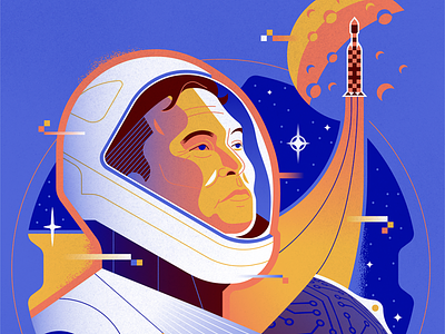 Elon Musk art astronaut digital art editorial illustration elon musk entrepreneur falcon heavy graphic design hi tech hyperloop illustration portrait retro space spacex tech illustration tesla texture vector