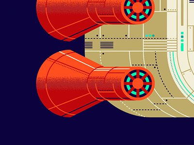 Spaceship Detail design engine flat futuristic illustration retro spaceship vector