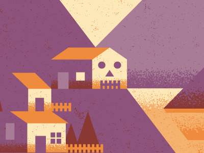 Little village art grain house landscape print skull texture