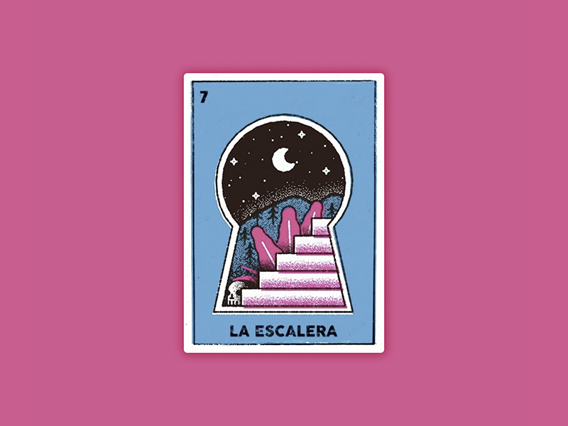 *L A E S C A L E R A* card game illustration key lottery mexican mystic play skull