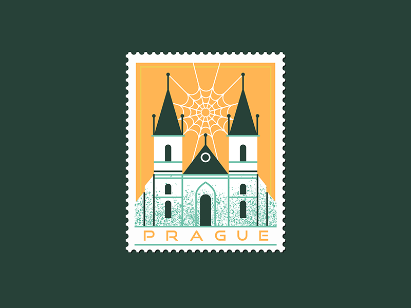 Spider-Man Prague Stam marvel stamp design stamp spiderman letter flat illustration texture retro flat vector design illustration