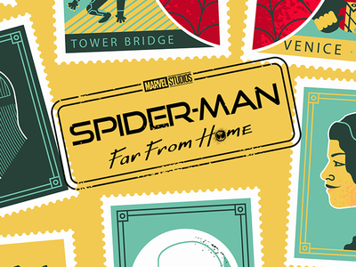 Spider-Man Far From Home alternative movie poster design flat flat illustration illustration marvel movie poster poster art retro spider man stamp stamp design texture vector