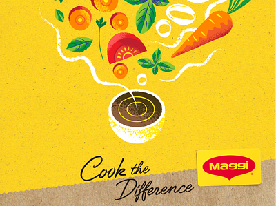 Maggi "Cook the difference" art basil carrot cooking food food illustration foodie foodpackaging foodporn illustration kitchen nature onion parsley recipe illustration recipes retro tomato vector