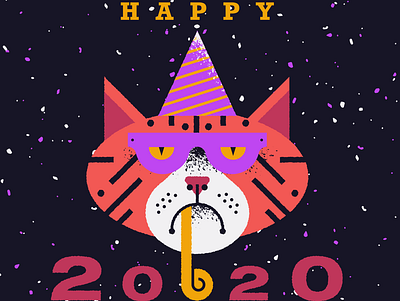 Happy New Year 2020 2020 cat cat illustration design flat happy new year illustration new year party party illustration texture vector