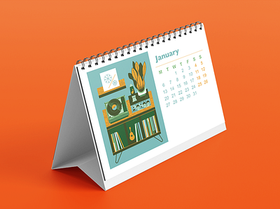 Turntables and Plants Calendar art calendar design desktop calendar flat furniture illustration plants retro texture turntables vector vectorart vinyl record